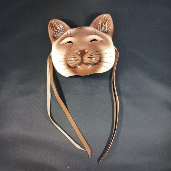 Atomic Cat Mask Catey Tabby Wall Hanging Y2K Decor Hand Painted - Picture 1 of 8